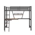 thumbnail image 4 of Metal Loft Bed, Twin Size Bed Frame with Built-in Desk for Kids, Modern Storage Bed with Stroage Shelf and Inclined Ladder, Full-length Safety Rails, No Box Spring Needed, Black, 4 of 7