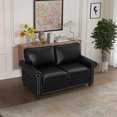 thumbnail image 4 of 2 Piece Living Room Sofa Set, PU Leather Chesterfield Sofa Loveseat+3 Seater Sofa Couch with Hidden Storage and Wooden Legs, Modern Sectional Sofa Set for Apartment Office, Black, 4 of 9
