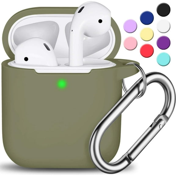 AirPods 2nd Generation Case Cover, Soft Silicone Protective Cover with Keychain for Women Men Compatible with Apple AirPods 2nd 1st Generation Charging Case, Front LED Visible-Olive