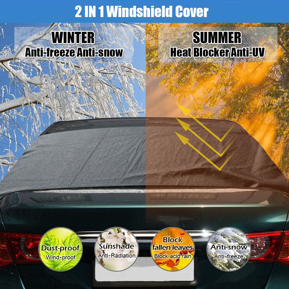 Wiper Snow Cover & Car Windshield with Side (Mirror Covers*2) and Hooks,  iClover 600D Ice Frost Sun Guard Waterproof Windproof Dustproof for Outdoor  Cars, Suvs & Vans Winter Accessories - Front Cover 