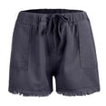 thumbnail image 4 of LIIPEE Women Jean Shorts Elastic High Waisted Drawstring Tassels Denim Shorts With Pockets Female Versatile Streetwear Shopping Working Shorts,Dark Gray,S, 4 of 5