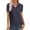 thumbnail image 1 of Jersey ANRABESS para mujer, mezcla de lana, cuello en V, manga corta, gris, 1 of 6