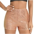 thumbnail image 2 of OKBOP Running Shorts for Women Beige Sequin Relaxed Fit High Waist Wide-Leg Casual Shorts, 2 of 7