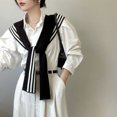 thumbnail image 3 of Camisa exterior de rayas blancas y negras de alta calidad para mujer, cuello falso de punto de primavera y otoño, hombros cálidos para habitación con aire acondicionado, 3 of 5