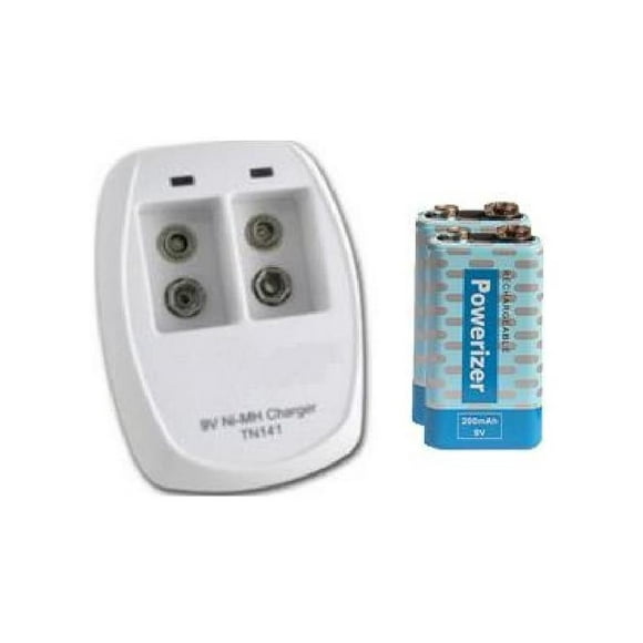 Chargeur de Batterie Intelligent 2 Baies 9 Volts + 2 Batteries NiMH 9 Volts (200 mAh)