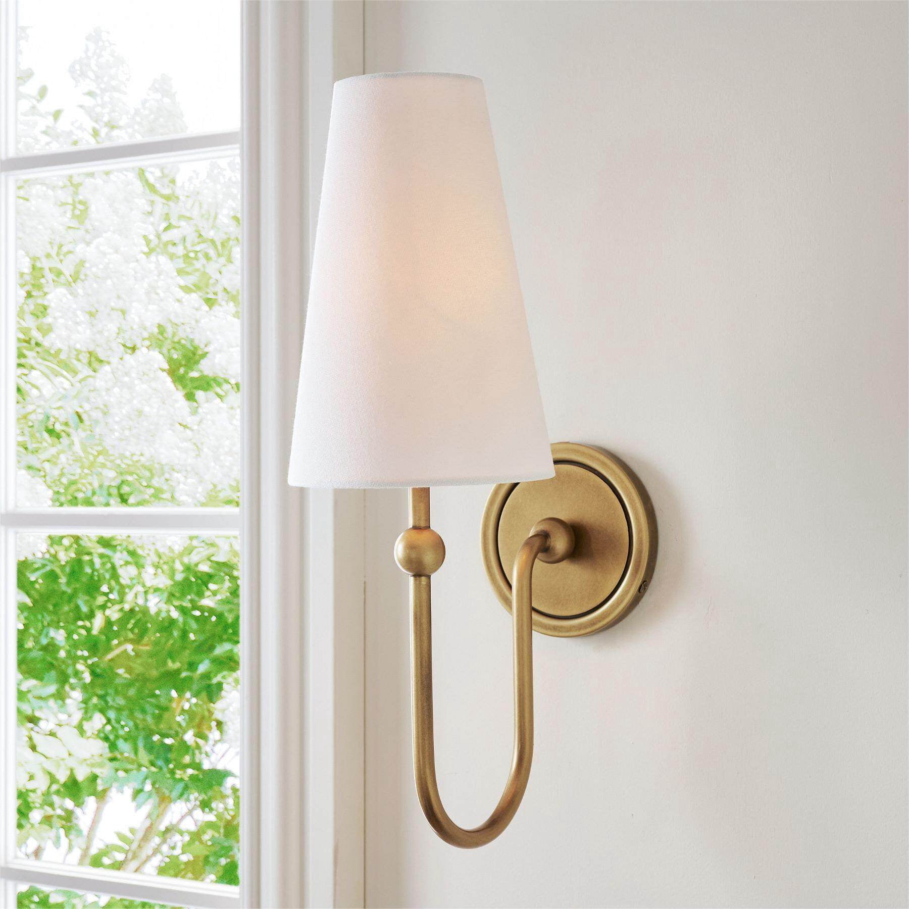 French Vintage Brass Wall Sconce, Linen Shade Bedroom Bedside Lamp, Living Room Hallway Cafe Lighting, Minimalist Artisan Ambient Light Fixture