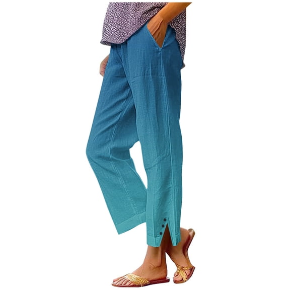 REALiKUN Women's Linen Blend Palazzo Pants, High Waist Baggy Straight Leg with Side Slit & Pockets, Boho Casual Beach Trousers