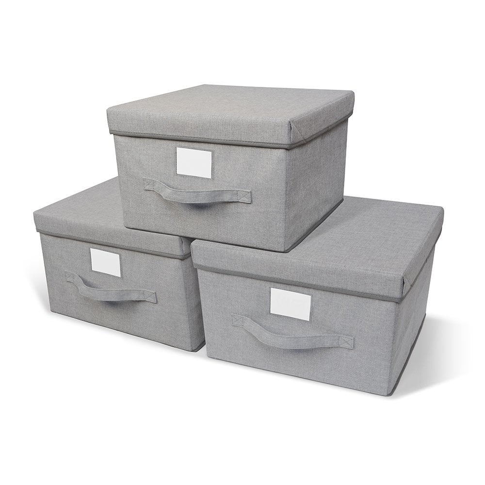 Primary Designs Pack of 3 Collapsible Closet Storage Cloth Bins with Strong Dust Proof Lids and