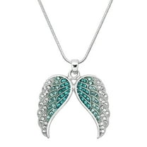 Angel Wing Pendant Necklace or Earring Aqua Clear Rhinestone Crystal Rhodium Plated 17 Inch Snake Chain J0317-AQ