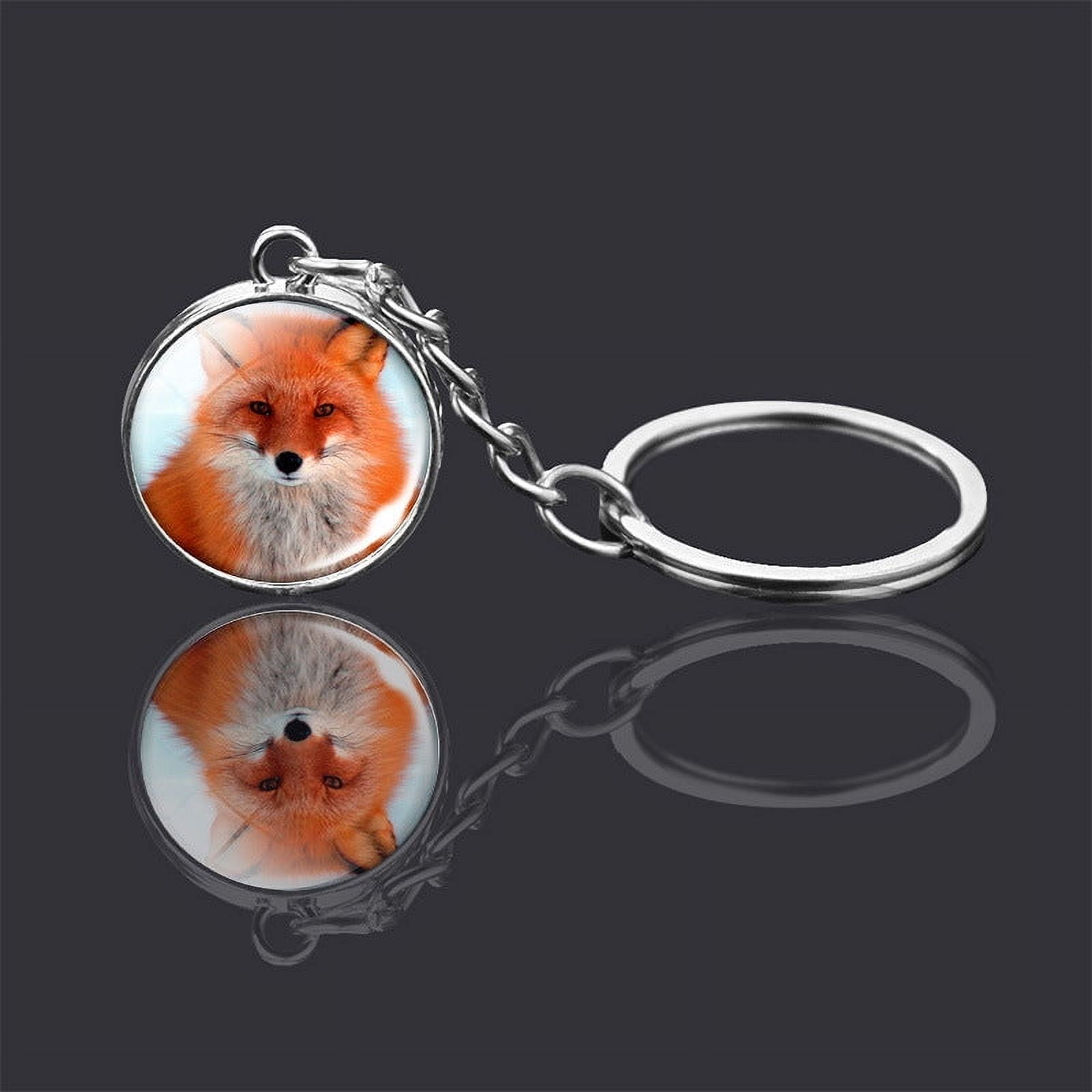 Double-Sided Glass Ball Animal Keychains, Metal Key Ring with Glass Pendant, Unisex Key Accessories, 2cm Diameter