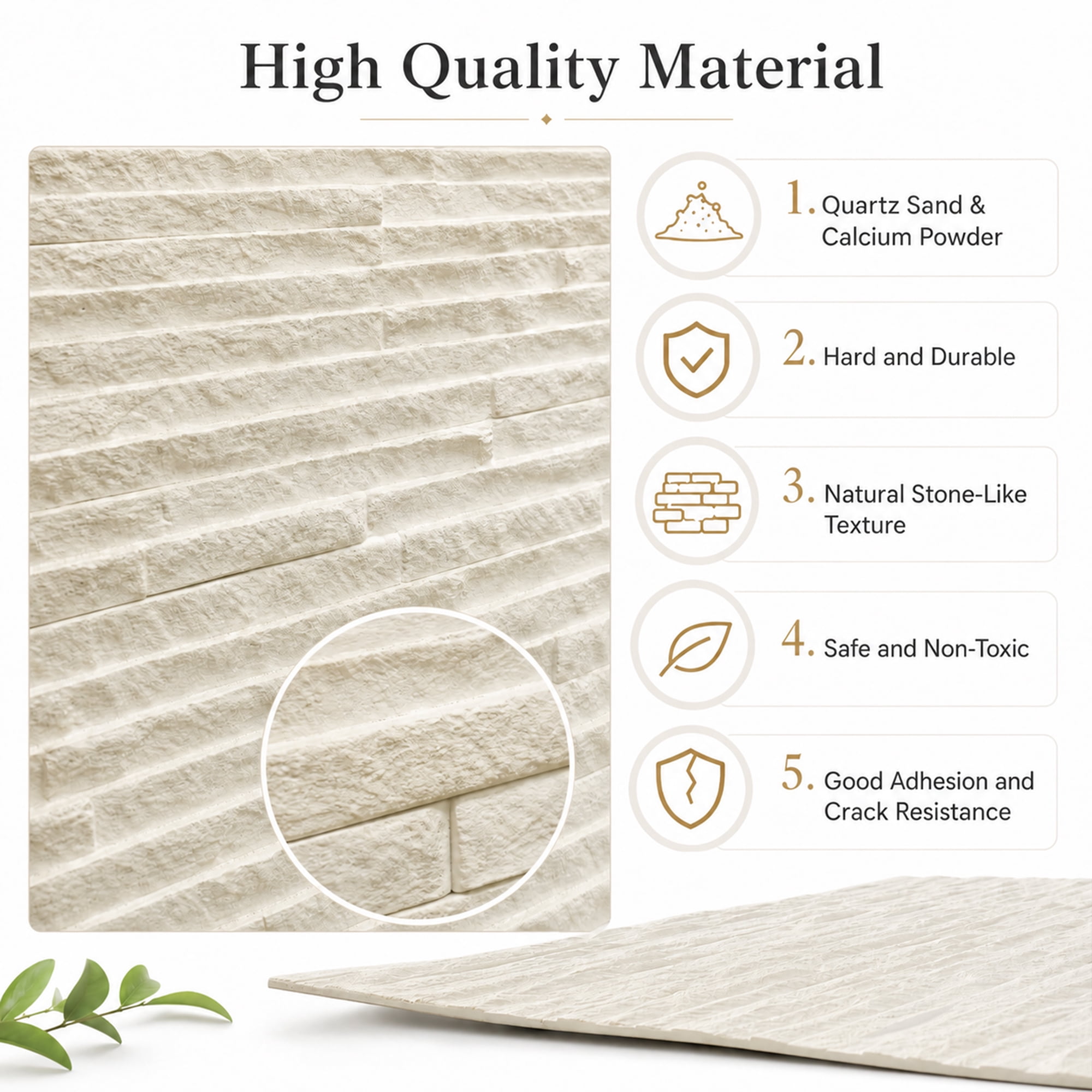 Real3D 8Pcs 24"x24" Faux Stone Wall Panels 3D Textured, Flexible Real Sand Finish Decorative Wall Tiles,Creamy White