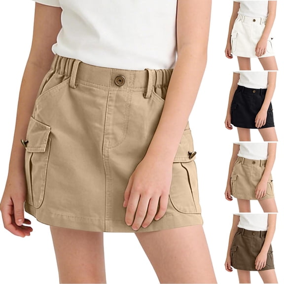 Miluxas Girl's Low Waist Button Bodycon Mini Cargo Skirt with Pocket White 13-14 Years