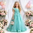 thumbnail image 2 of Fgnfyis Girls Dress Long Flowy Summer Formal Gown for Piano Performance Party Wedding Toddler Girl Dress Green 8-9 Years, 2 of 6