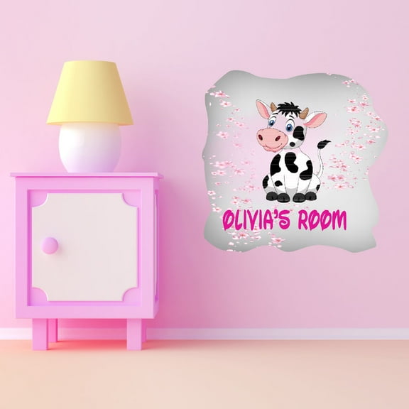Animal Watercolor Custom Name Wall Decals for Kids Room - Pink Flowers Personalized Name Design Floral Personalized Bedroom Wall Sticker Water Color Style - Size: 10 In x 10 In
