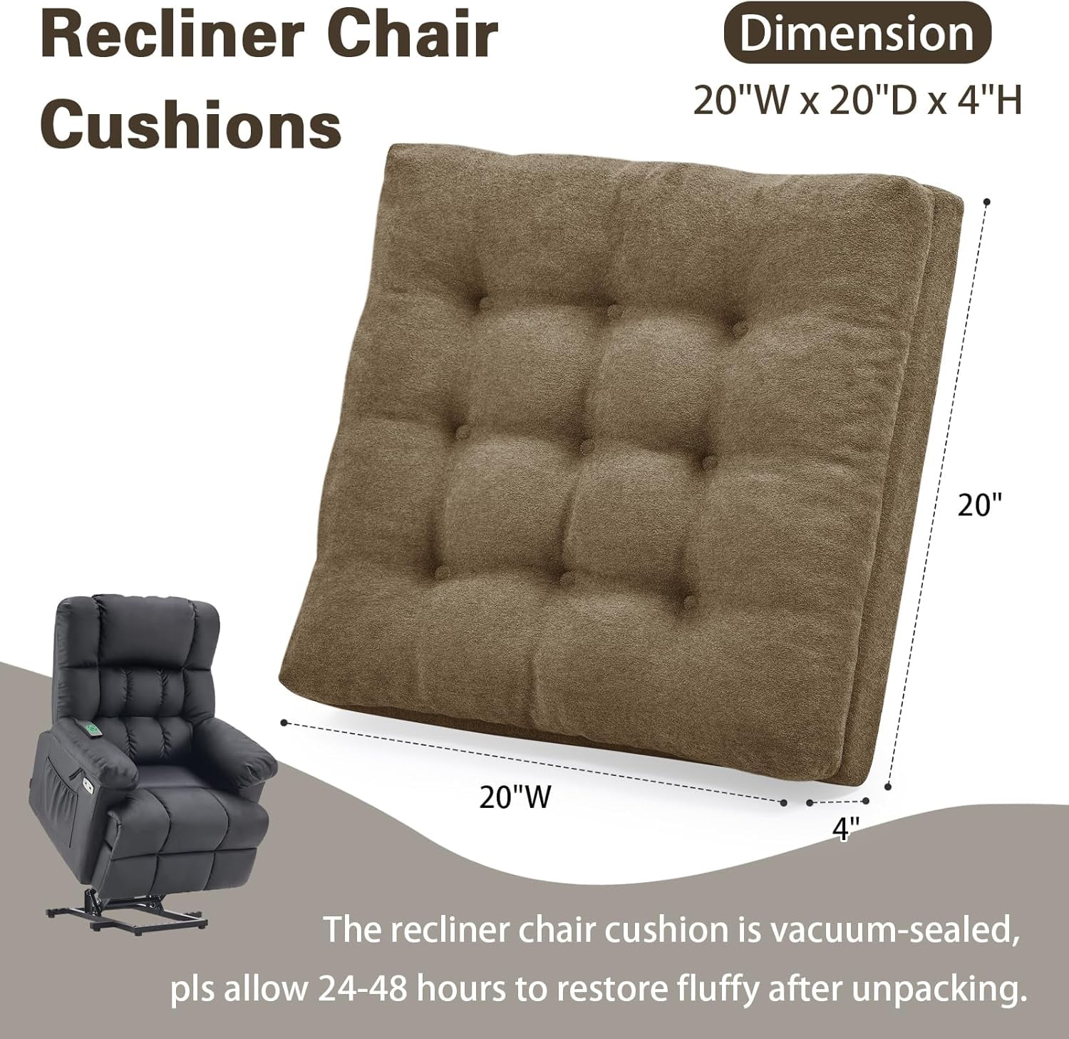 Recliner Cushion for Elderly - Patented Dual Seat Cushion for Sagging Recliner Replacement Booster Cushion for Easy Get Up from Chair, Sofa & Couch, Relieves Long-Sitting Pain