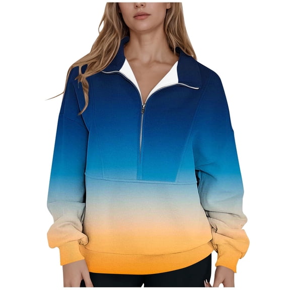 Sexlip Womens Quarter Zip Sweater Oversized Sweatshirt Long Sleeve Sweatshirts Fleece Casual Fall Fashion Pullover Blue M