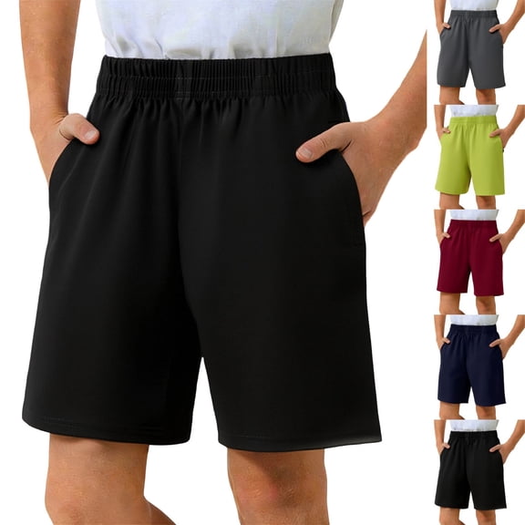 Liyamei Boys Running Shorts with Drawstring and Elastic Waist for Gym Workout Size 4-14,Black