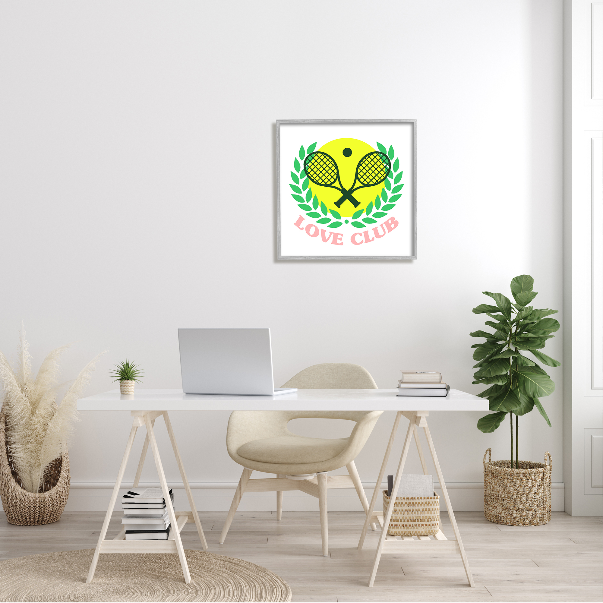 Stupell Love Club Tennis Rackets Sports Sports Painting Gray Framed Art Print Wall Art