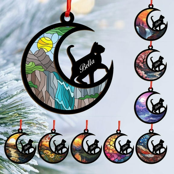 Personalized Wooden Dog Cat Paw Ornament Christmas, Custom Dogs Cat Suncatcher Pet Name Ornaments, Customized Memorial Dog Ornament for Christmas Tree (Multi 35) - 2974