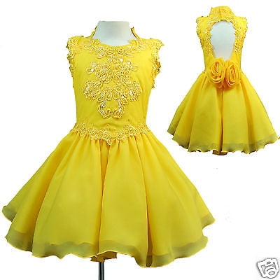 INFANT & GIRL NATIONAL PAGEANT FORMAL PARTY SHORT DRESS YELLOW 1-7 YEARS OLD