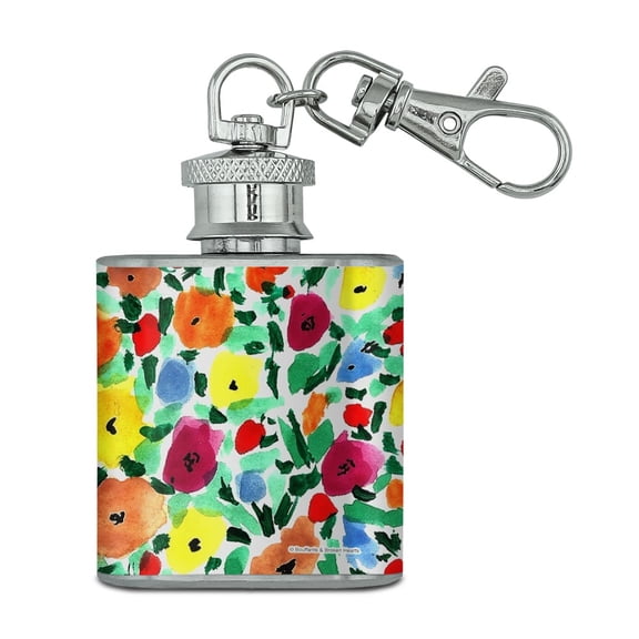 Flower Garden Stainless Steel 1oz Mini Flask Key Chain
