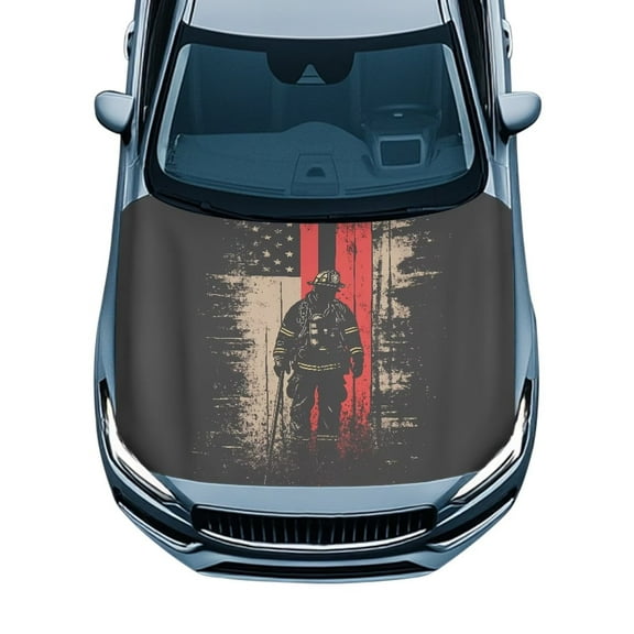Uorisanigo Hood Cover - 59.05x39.37 in American Firefighter Flag Car Hood Cover Protection for Cars Decor, Elastic Polyester Fabric Fits Most Cars, Pickups, SUV's Hoods