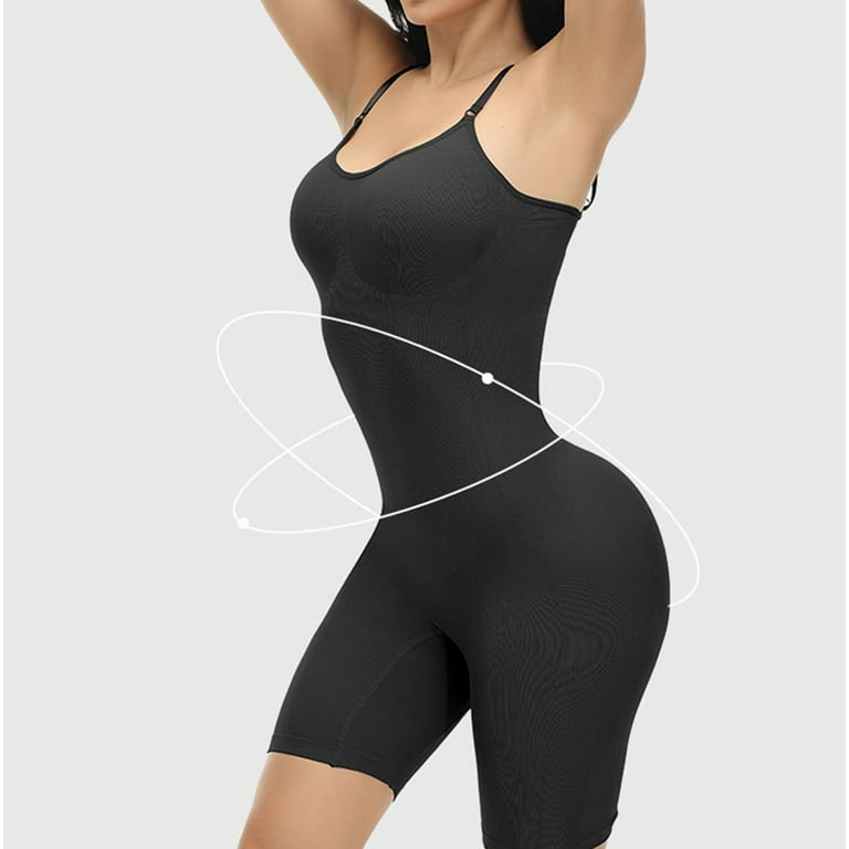 Women's Shapewear Bodysuits Solid Suspender Button Chest Support Crotch  Body Shapers Black M