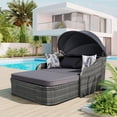 thumbnail image 2 of Rattan Daybed with Canopy, Outdoor Double Chaise Lounge Sofa, Wicker Furniture Outdoor Sunbed Patio Seating Set with Cushions for Backyard Poolside Deck, Gray, 2 of 10