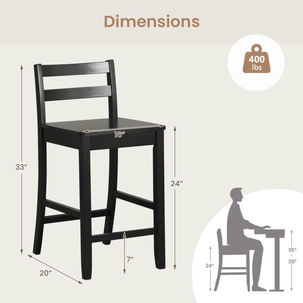 Demi Bonn Set of 2 Wooden Bar Stools with Ergonomic Backrest and Footrest, Modern Kitchen Dining Chair, Black