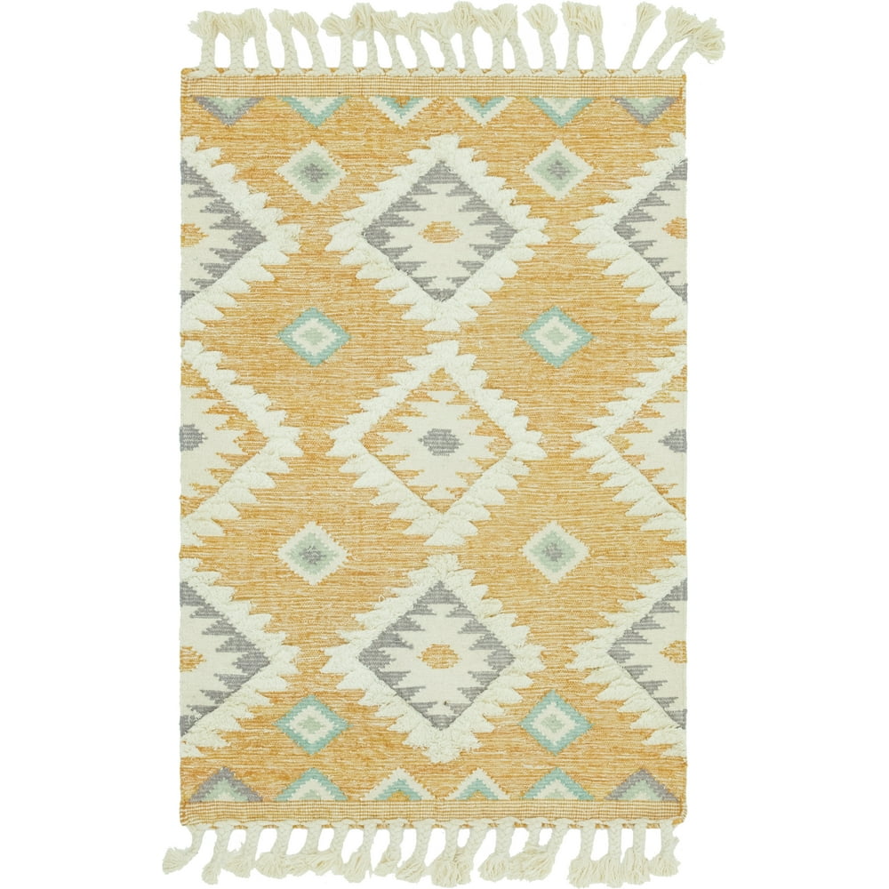 Unique Loom Geometric Southwestern Boho Area Rugs, Yellow/White, 4' x 6