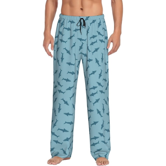 Balery Cute Shark Pantalones de pijama para hombre, pijama ultraligero, pantalón de descanso-Large