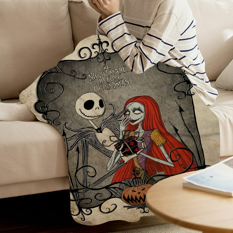 2PCS Halloween Jack Skellington Skeleton Throw Blanket and Pillow Cover Flano Blanket Throws For Blanket Couch Blanket For Living Room Big Blanket
