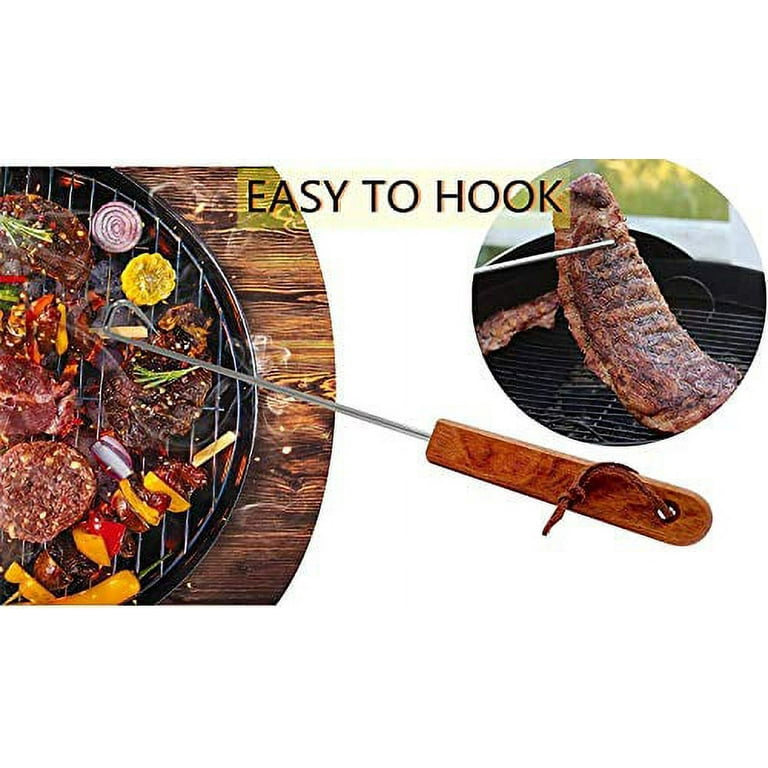 LQLMCOS Long(17.5'') and Short(12.5'') Food Flipper Turner Hooks Stainless  Steel BBQ Meat Hooks Cooking Barbecue Turners Hooks Grill Accessories with  Wooden Handle for Grilling & Smoking 