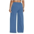 thumbnail image 4 of FRSASU Women's Barrel Leg Pants Solid Elasticated Waist Soft Wide Leg Pants with Pockets Casual Sweatpants Blue, 4 of 8