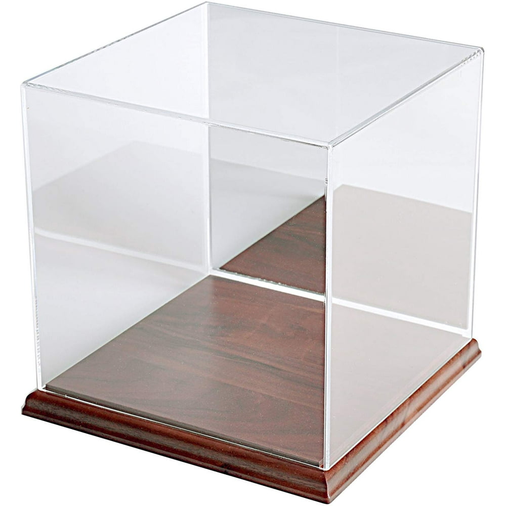 Display Box Case with Mirror Back & Wood Base 12.5" x 12" x 12