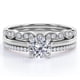 thumbnail image 1 of Anillo Compromiso JeenMata 2 Quilates Corte Redondo Filigrana Milgrain Art Deco Engaste Pavé 4 Puntas Juego Trío Anillos Nupciales Baño Oro Blanco 18 K sobre Plata, 1 of 6