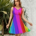 thumbnail image 7 of Rainbow Stripes Dress Summer Street Style Dresses Female Sleeveless Printed Sundress, 7 of 7