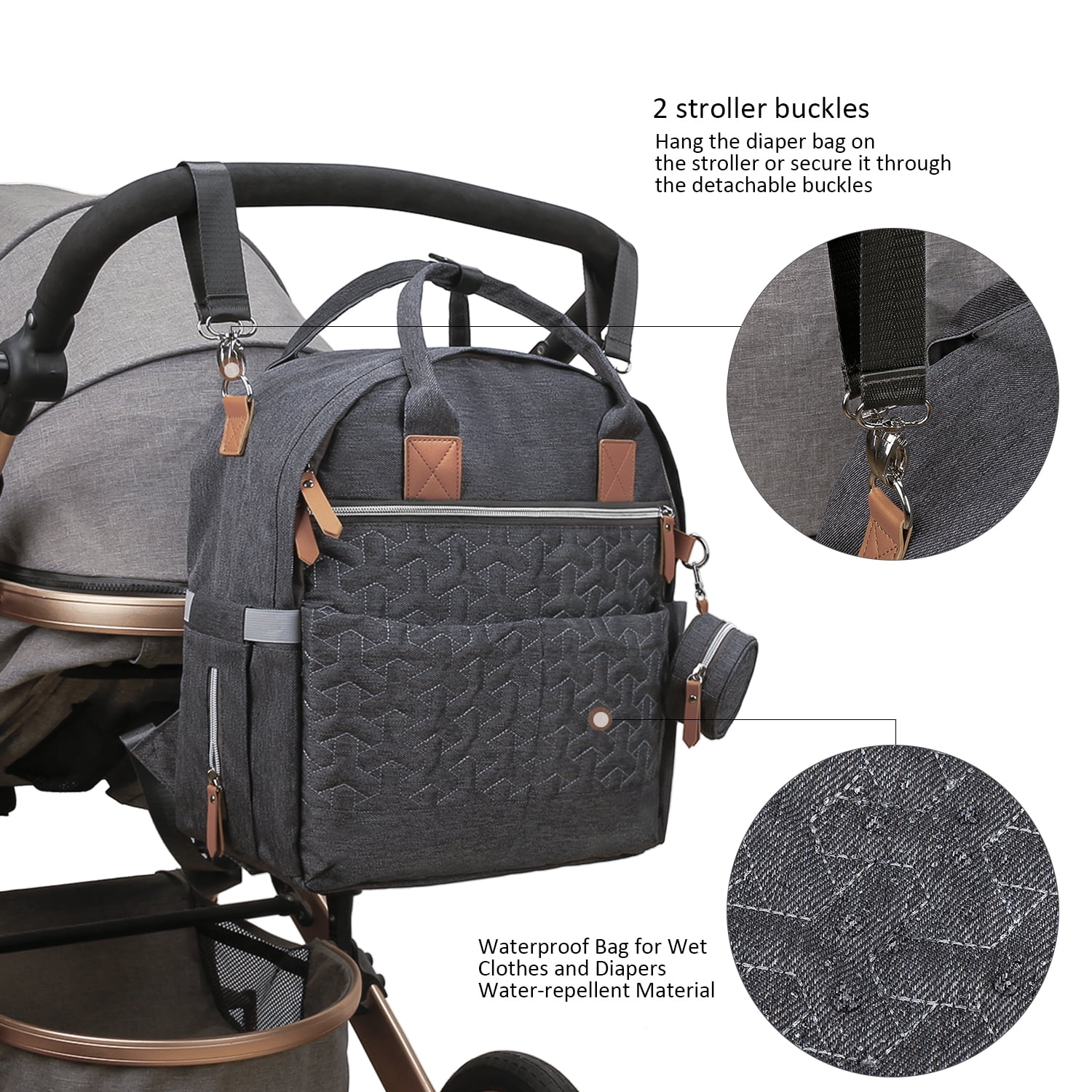 Diaper Bag Backpack with Pacifier Holder Smart Mommy Bag Stroller Organizer with Insulated Pocket&Stroller Strap