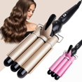 thumbnail image 3 of Triple Ceramic Curling Iron, 3 Barrel Wand With Adjustable Temperature Pink 25mm, 3 of 3