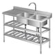 thumbnail image 1 of Yeshouse Fregadero utilitario de acero inoxidable de doble cubeta de 47", fregadero comercial independiente con grifo de agua fría y caliente, estante inferior y kit de desagüe, 1 of 7