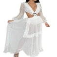 thumbnail image 2 of PENGXIANG Femmes Profond V-Cou Dentelle Découpée Longue Partie Robes Patchwork Creux-Out Maille Plaid à Manches Longues Robe Pure Blanc L, 2 of 6