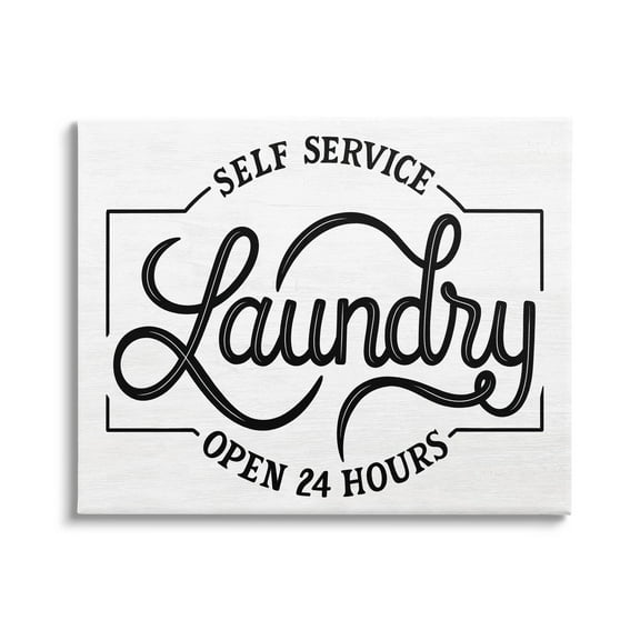 Self Service Laundry Open Sign Typography Graphic Art Gallery Wrapped Canvas Print Wall Art