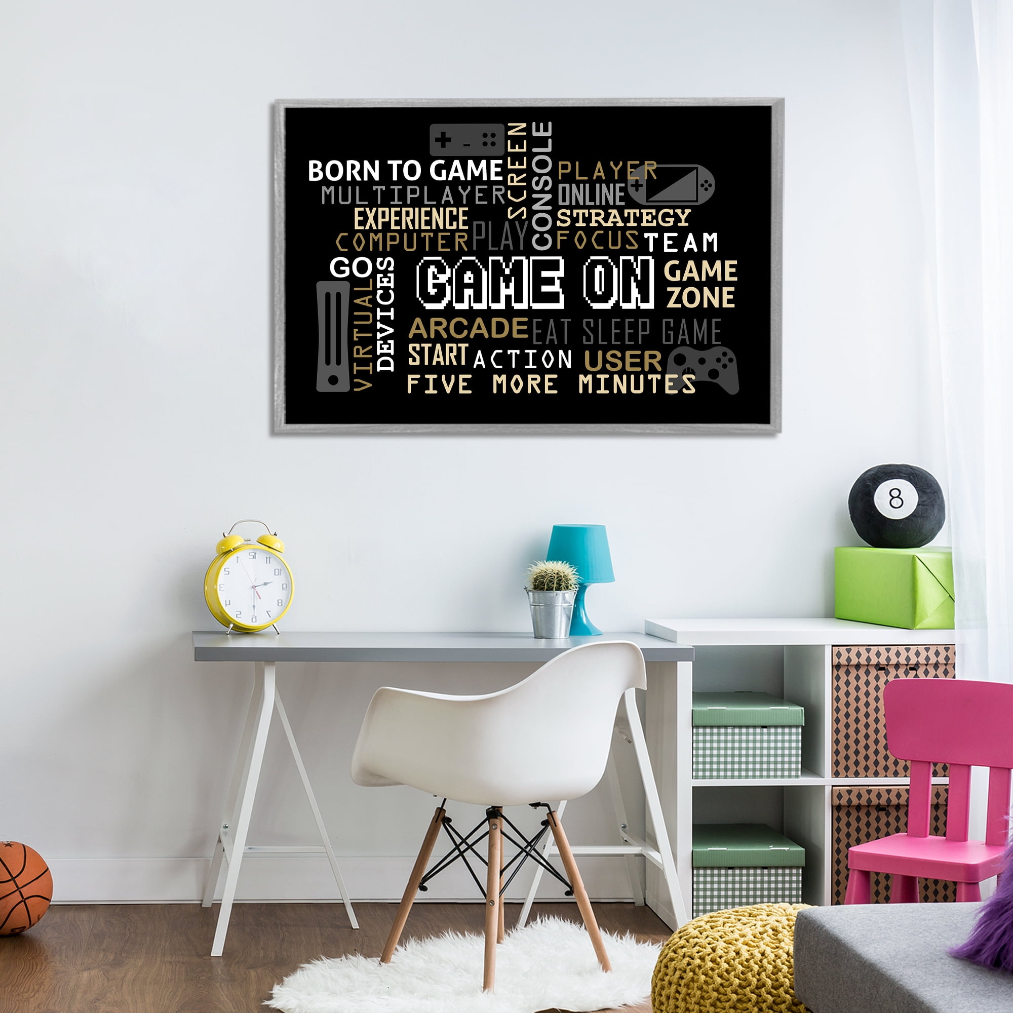 Stupell Industries Game On Gamer Typography Gray Framed Giclee Art, design by Kim Allen