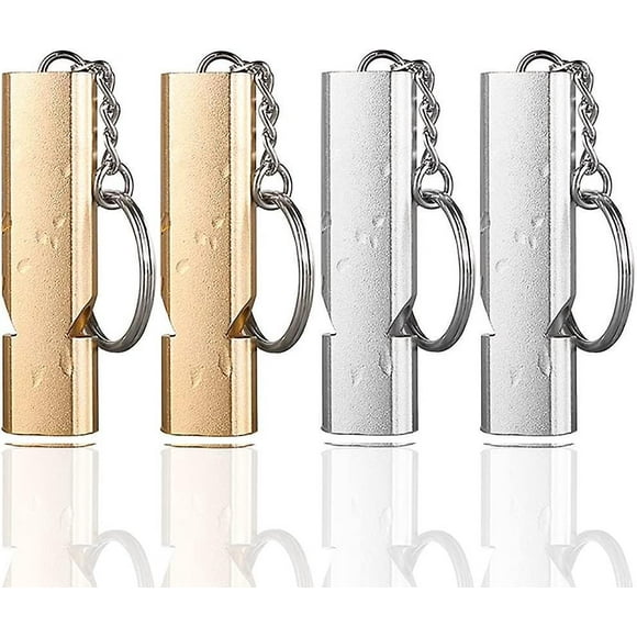 Dww-4 Pcs Sifflet De Survie, Sifflet De Secours En Aluminium Double Tubes, Sifflets De Signalisation D'urgence Pour Camping Sauveteur Exploration