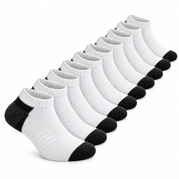 Athletic Ankle Socks for Men & Women 6 Pairs, Cushioned Sports Socks with Arch Support, Performance Training Socks, Breathable Comfort Socks, White/Black, Shoe Size 9-11