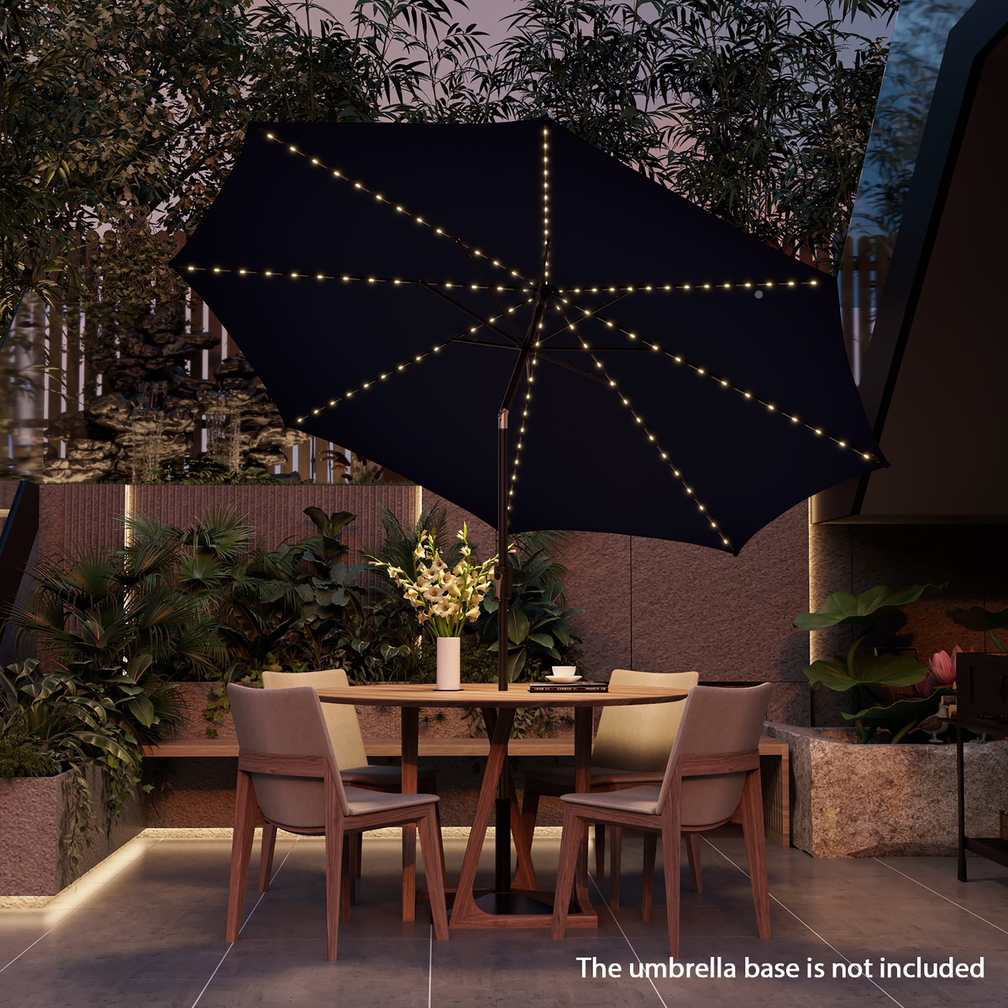 Gymax 10FT Solar Patio Umbrella 112 LED Lighted Umbrella Outdoor Table Market Umbrella Navy