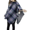 thumbnail image 4 of StylesILove Women Ultra Soft Plaid Poncho with Coconut Buttons Sweater Pullover Cardigan Warm Wrap Topper, 4 of 7