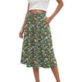 thumbnail image 2 of vigerkar Women's Midi Skirts High Waisted Pleated A-Line Swing Skirts Summer Floral Long Skirts with Pockets Dark Green, M, 2 of 6