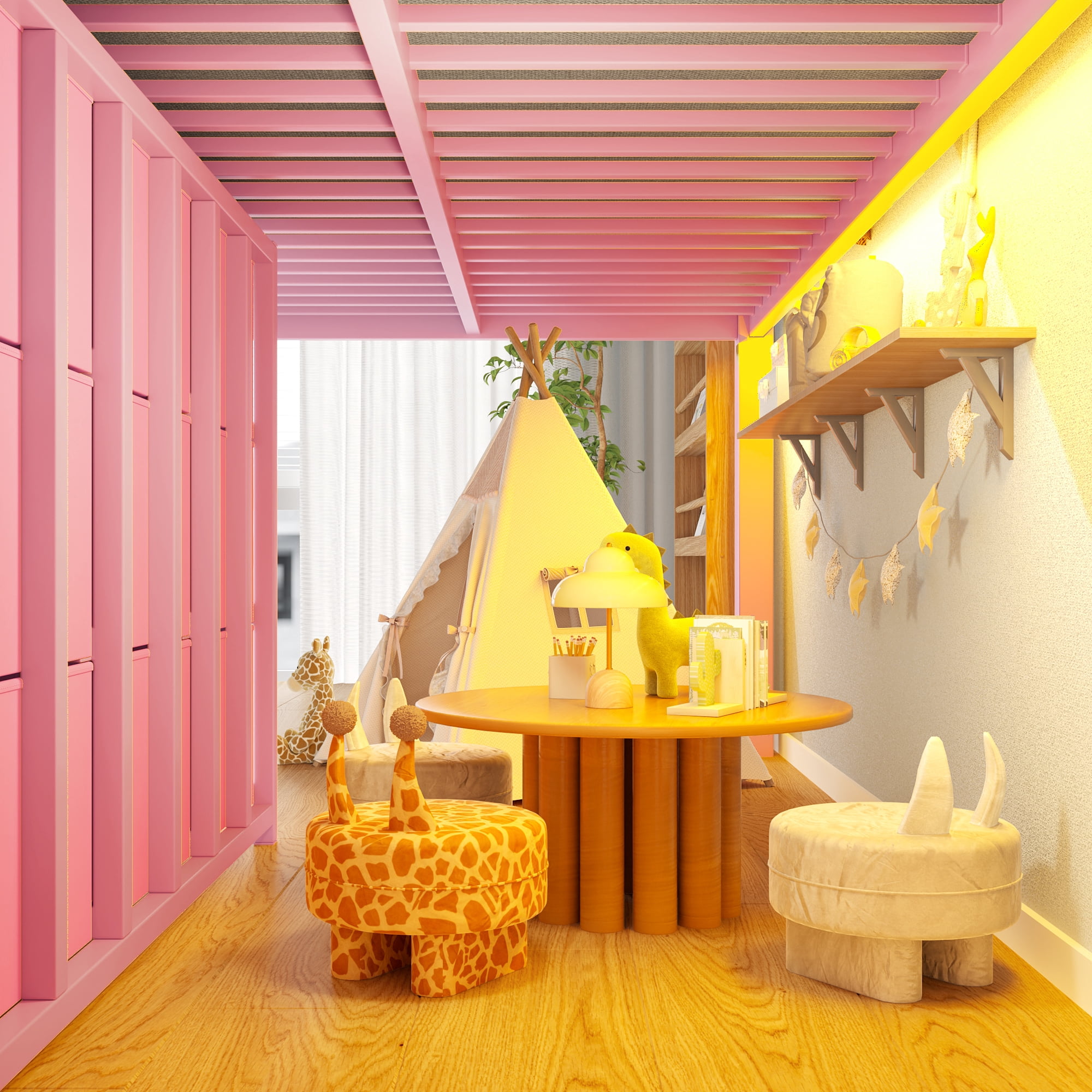 Leumius Twin Size Loft Bed with Storage Drawers and Stairs,Metal Loft Bed with Lights and Ample Under-bed Spaces,Multi-Storage Spaces,Pink