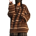 thumbnail image 4 of LMLYSoH Women Loose Striped Sweater, Adults Casual Long Sleeve Round Neck Pullover with Pocket, 4 of 9